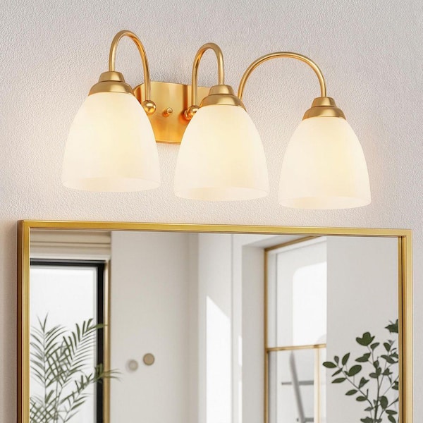 18.86 in. 3-Light Polished Gold Vanity Light with Clear Glass
