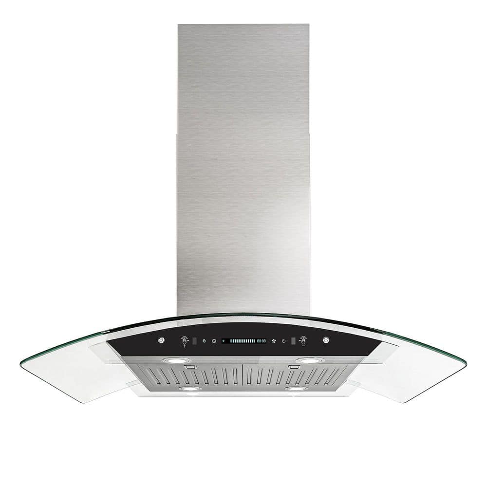 36 in. 900 CFM Ducted Island Range Hood in Stainless Steel with Tempered Glass, Touch Control LCD and Gesture Control