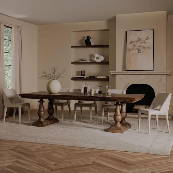 Alrican Traditional Brown Mango Wood 43 in. Trestle Base Dining Table 8-Seater