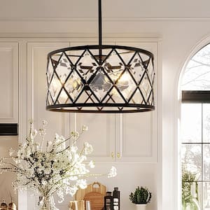 60-Watt 3-Light Black Drum Pendant Light for Bedroom and No Bulbs Included