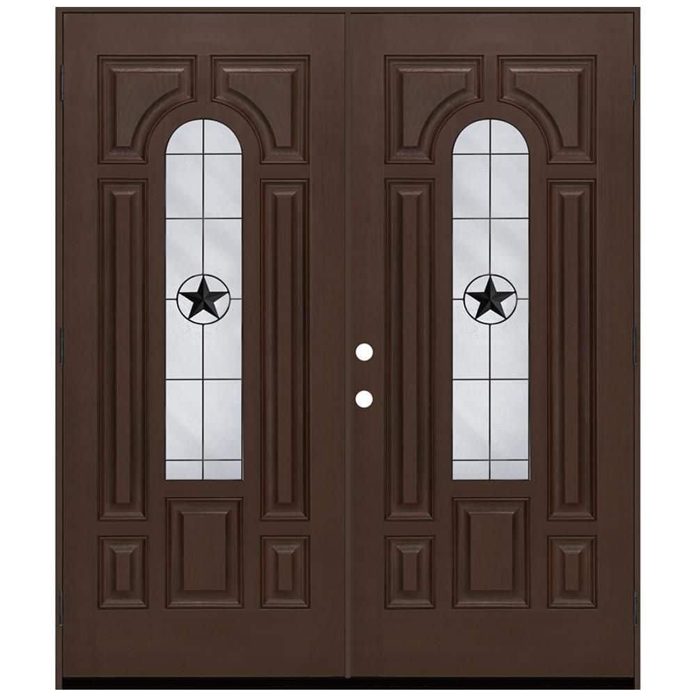 Regency 72 in. x 80 in. CenterLite Alamo Glass LHOS Hickory Fiberglass Double Prehung Front Door with 6-9/16 Jamb price history on PriceWatchPro