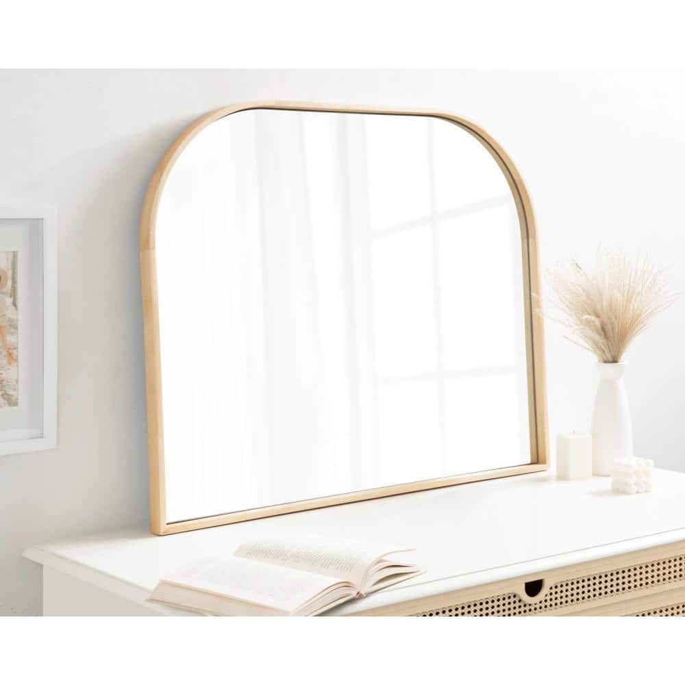 Round Gold Wood Vanity Mirror, 28x34 Inches