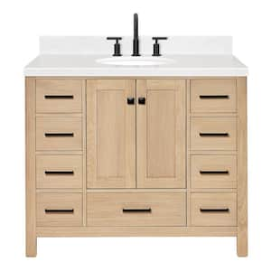 Cambridge 42 in. W x 22 in. D x 36 in. H Single Oval Sink Bath Vanity in Oak with Carrara White Quartz Top