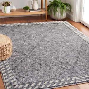 Martha Stewart Gray/Ivory 5 ft. x 8 ft. Border Diamond Area Rug