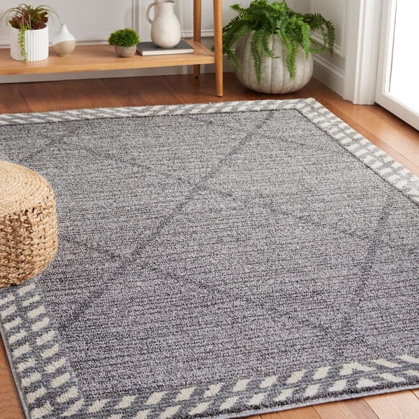 Martha Stewart Gray/Ivory 7 ft. x 9 ft. Border Diamond Area Rug