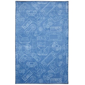 In Control Denim 3 ft. 4 in. x 5 ft. Whimsical Area Rug