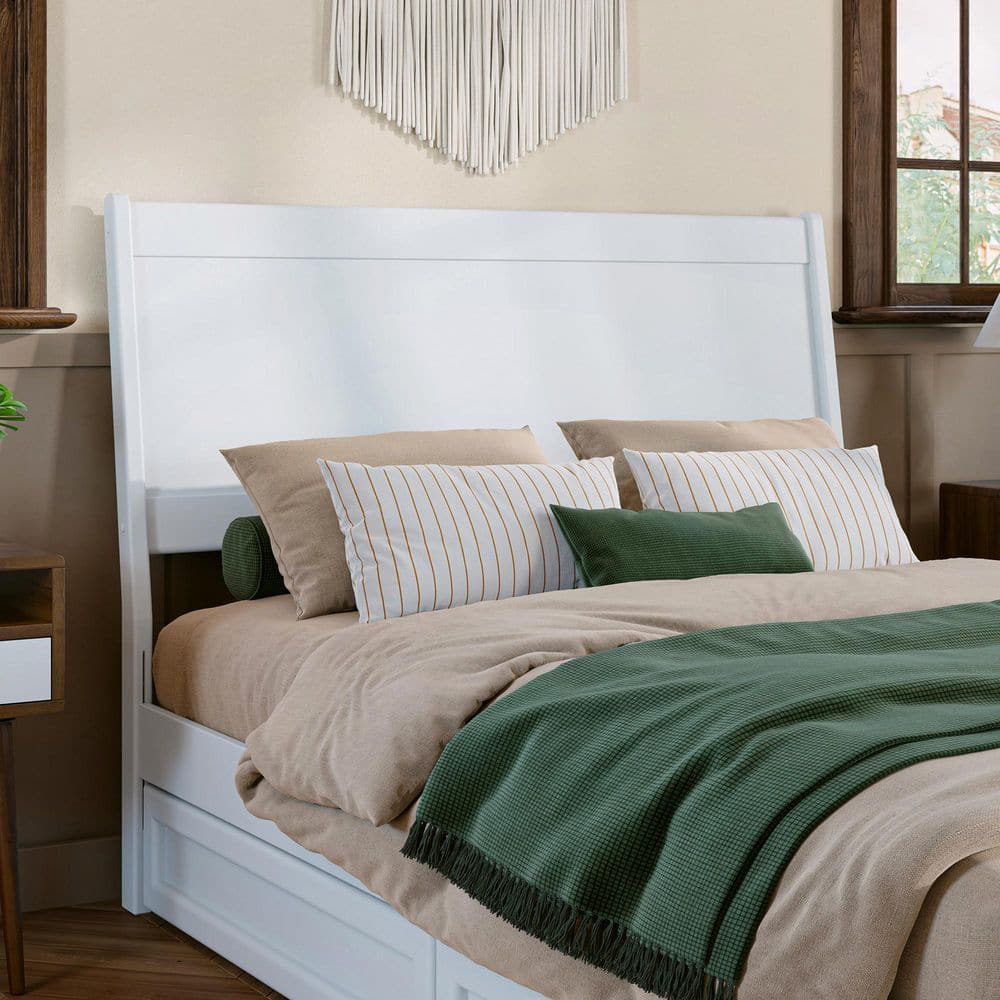 Casanova White Full Wood Platform Bed with Storage Drawers
