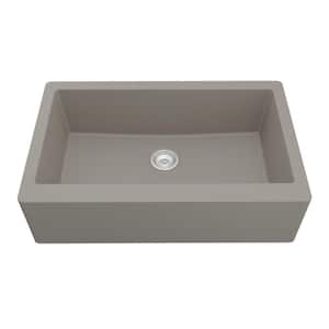 Farmhouse/Apron-Front Quartz Composite 34 in. Single Bowl Kitchen Sink in Concrete