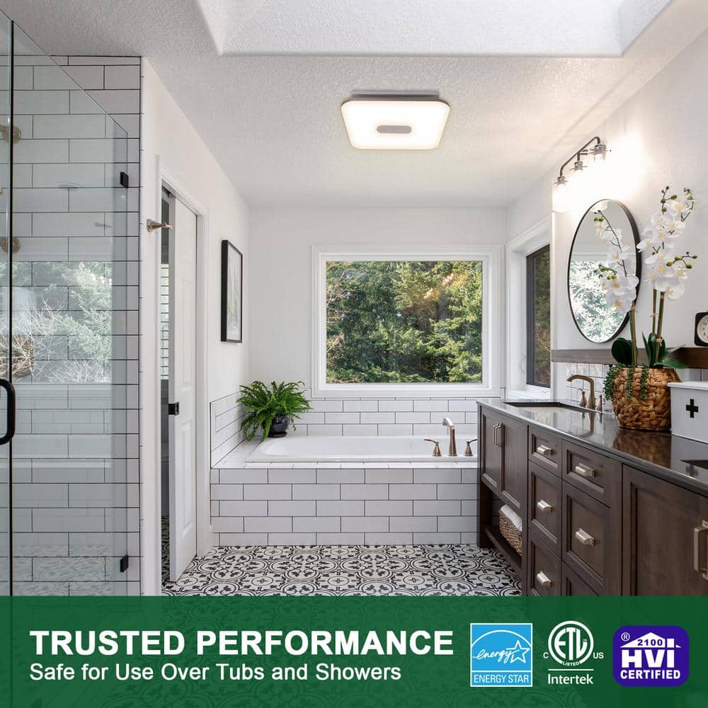Silver Energy Star Ceiling Mount Bathroom Ventilation Fan with Light