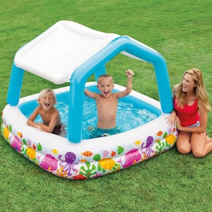 62 in. x 48 in. D Square Inflatable Ocean Scene Sun Shade Kids Pool with Canopy (2-Pack)