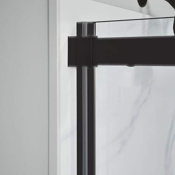 Lagoon 60 in. W x 63 in. H Semi-Frameless Sliding Bathtub Door in Matte Black with Vertical Handle Lagoon 60 in. W x 63 in. H Semi-Frameless Sliding Bathtub Door in Matte Black with Vertical Handle