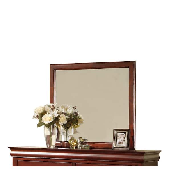 HomeRoots 36 in. W x 38 in. H Cherry Rectangle Dresser Mirror Mounts to Dresser with Frame