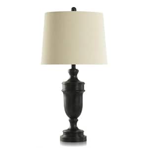 29.75 in. Dark Bronze, Cream Urn Task and Reading Table Lamp for Living Room with Beige Linen Shade