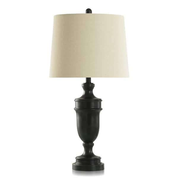 StyleCraft 29.75 in. Dark Bronze, Cream Urn Task and Reading Table Lamp for Living Room with Beige Linen Shade