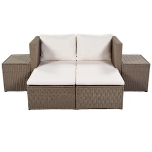 Brown 6-Piece Wicker Outdoor Sectional Sofa Set with Beige Cushion