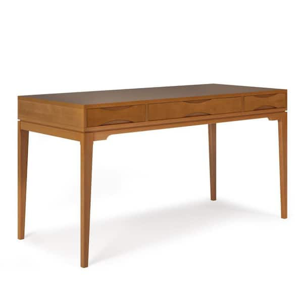 60.00 in. Rectangular Desk Golden Brown Solid Wood 2 Drawers Writing Desk