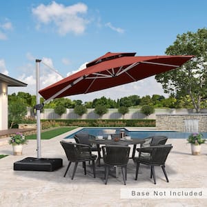 12 ft. Octagon Aluminum Patio Cantilever Umbrella for Garden Deck Backyard Pool in Brick Red with Beige Cover