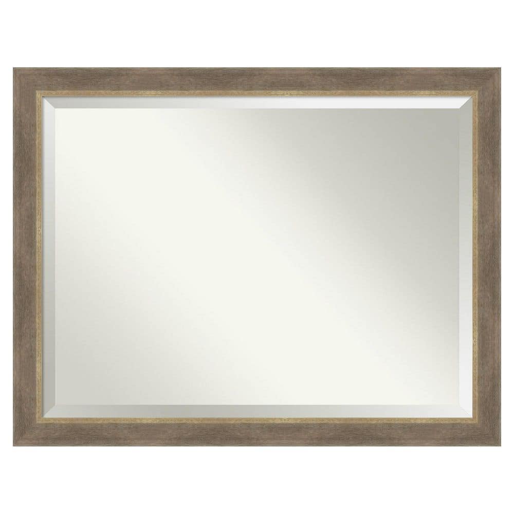 Driftwood Tan 44.75 in. x 34.75 in. Beveled Coastal Rectangle Wood Framed Bathroom Wall Mirror