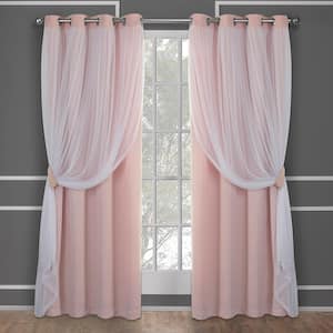 Catarina Rose Blush Solid Lined Room Darkening Grommet Top Curtain, 52 in. W x 84 in. L (Set of 2)