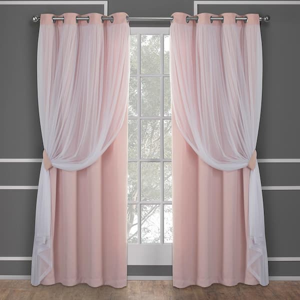 EXCLUSIVE HOME Catarina Rose Blush Solid Lined Room Darkening Grommet Top Curtain, 52 in. W x 84 in. L (Set of 2)