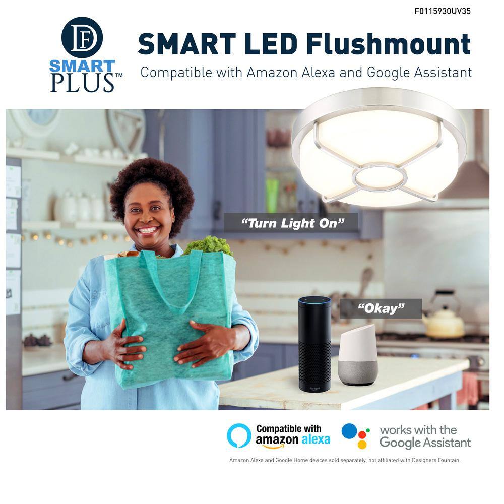 14" Brushed Nickel LED Smart Ceiling Light with Acrylic Shade