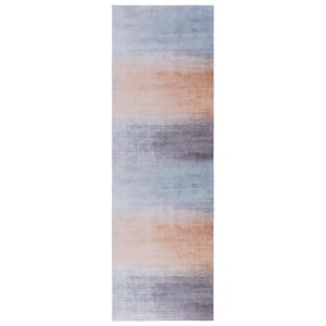 Tacoma Gray/Rust 3 ft. x 8 ft. Machine Washable Gradient Striped Distressed Runner Rug
