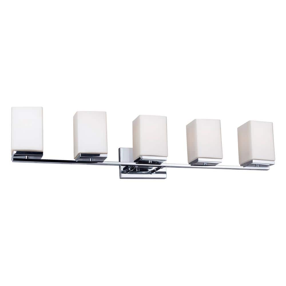 Ella 5-Light Chrome Bath Vanity Light with Square Satin Opal Glass