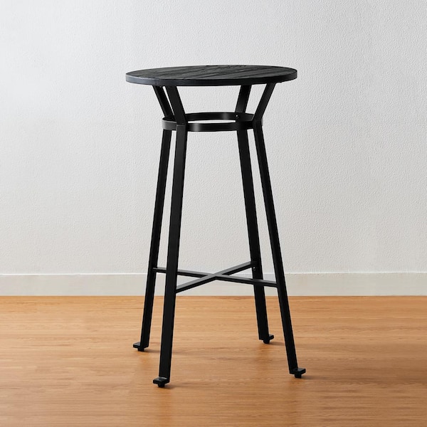 Glitzhome 41.25 in. H Black Steel Bar Table with Soild Elm Wood Top