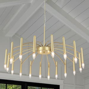 18-Light Spray Gold Modern Linear Candle Chandelier for Dinning Room with No Bulbs Included