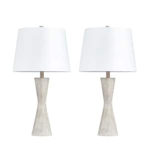 28 in. Distressed Wood Finish Table Lamp Set (Set of 2)