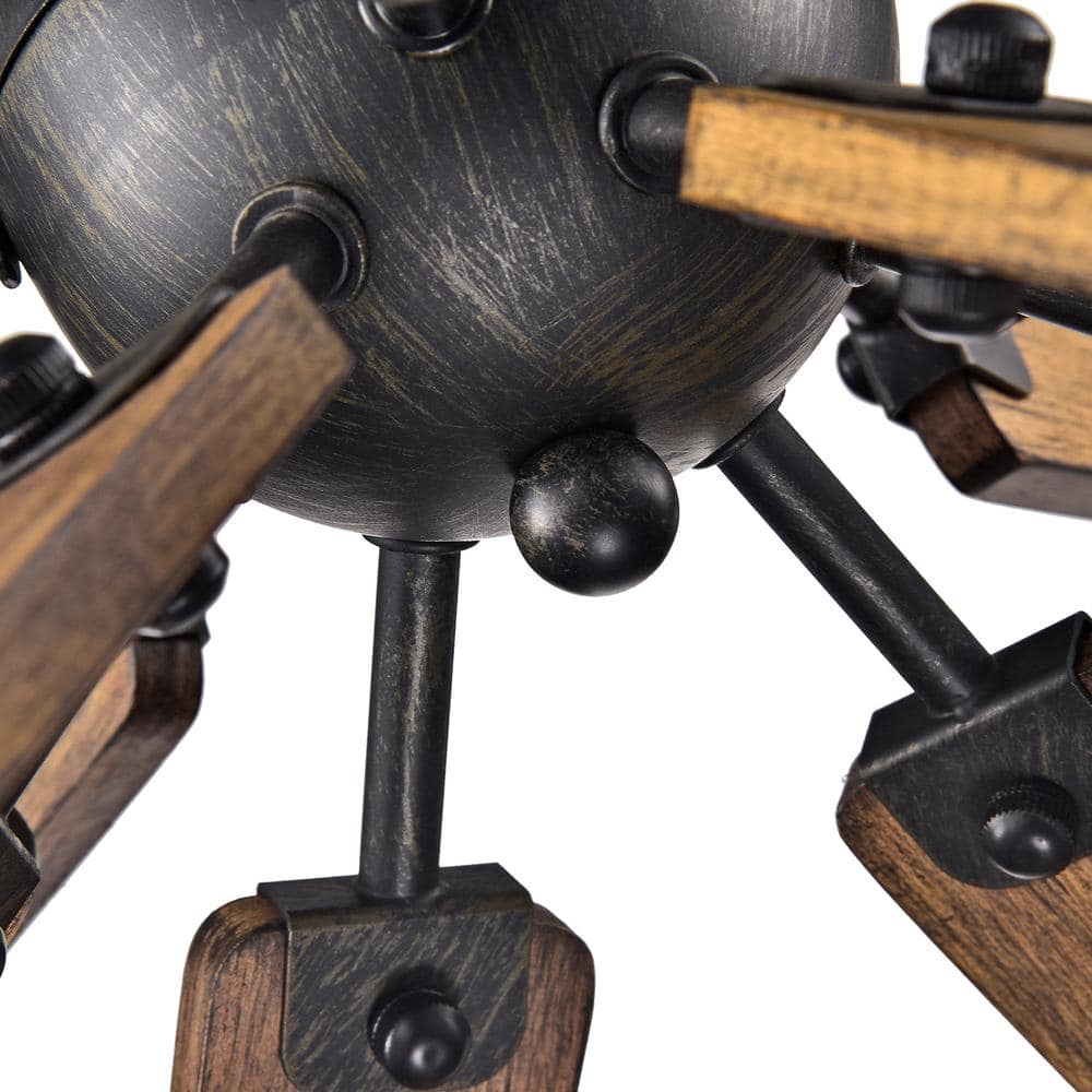 Bernice Antique Black and Natural Wood 26" Sputnik Chandelier