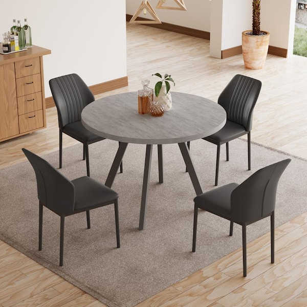 GOJANE 5Piece Gray Round Dining Table Set MDF Dining Table with 4