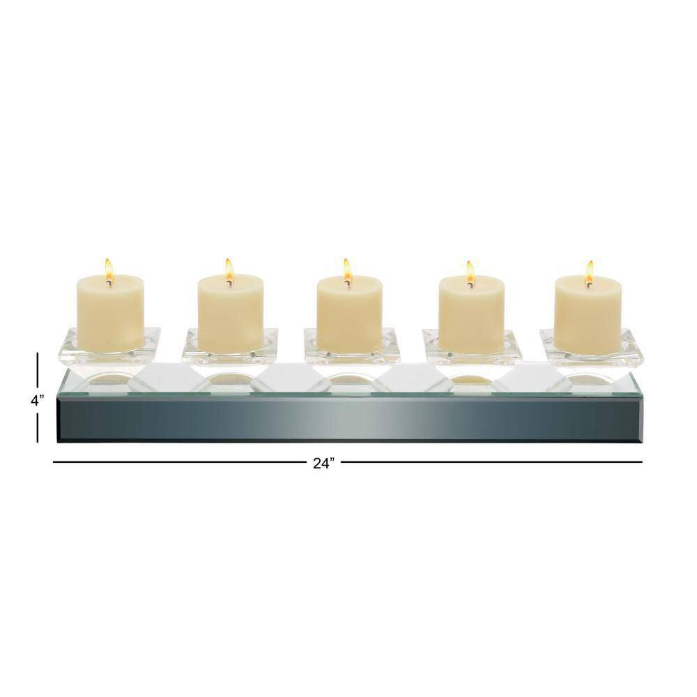 Silver Mirrored Glass 5-Holder Tabletop Candelabra