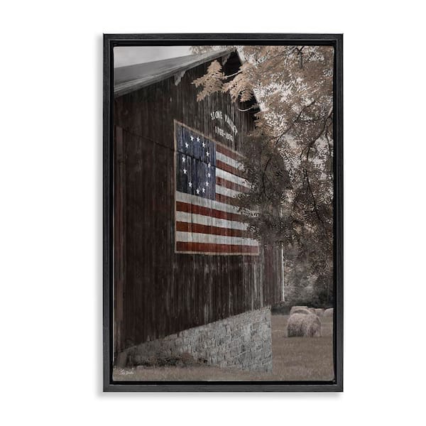 Stupell Industries Colonial Flag on Barn by Lori Deiter Black Floater Frame Nature Graphic Art Print 25 in. x 17 in.