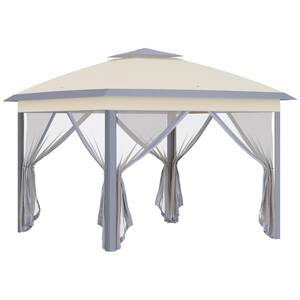 11 ft. x 11 ft. Beige Outdoor Portable Gazebo with Netting and Carry Bag, 121 Square Feet of Shade