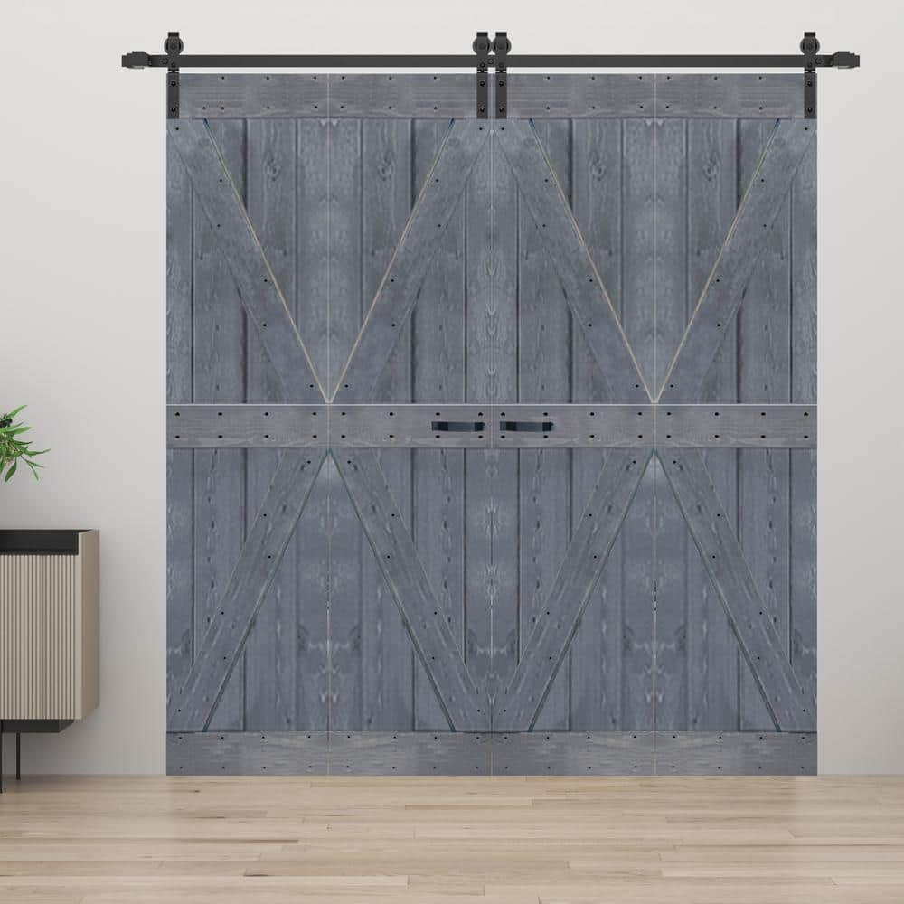Dark Gray Finished Solid Spruce Bi-Fold Barn Door 60" x 84"