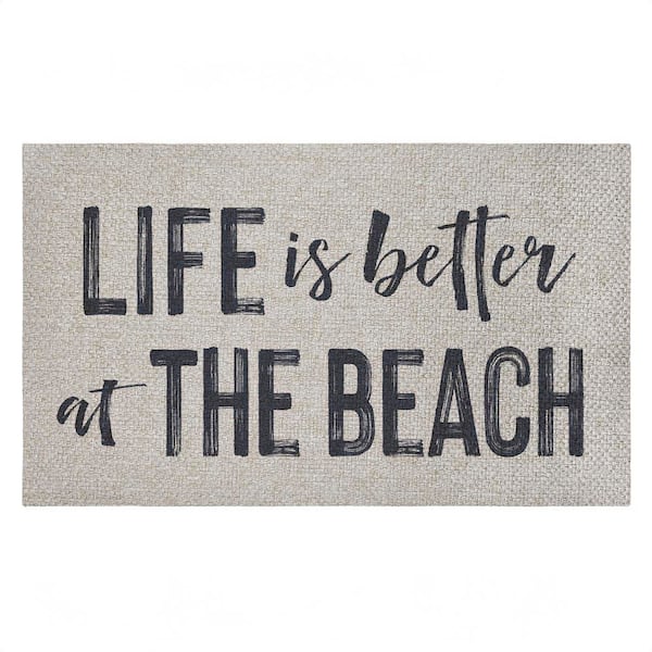 Life Better At The Beach Brown 18 in. x 30 in. Polyester Non-Slip Outdoor Door Mat