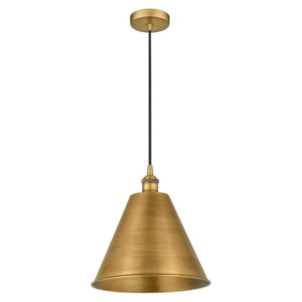 Innovations Edison Cone 100-Watt 1-Light Brushed Brass Standard Mini Pendant Light with Metal Shade