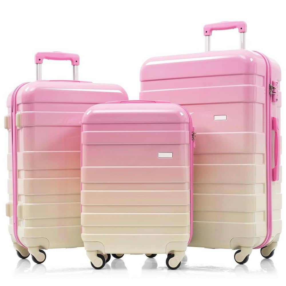 3-Piece Pink ABS Plastic Hardshell Lightweight Spinner TSA Lock Luggage Set with 360° Wheels