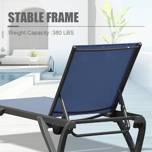 Adjustable Patio Chaise Lounge Aluminum Outdoor Lounge Chair Poolside Sunbathing Chair in Navy Blue Set of 2