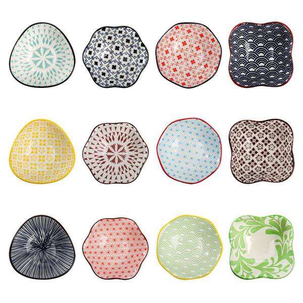 3 oz White Ceramic Dipping Sauce Bowls with Japanese Pattern Design Set of 12 Condiment Servers