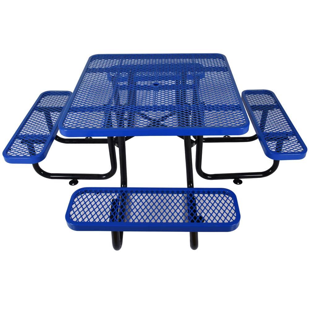 Modern 46 in. Blue Square Circular Solid Wood Picnic Table Seats 8 People w
