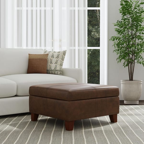 Large Brown Faux Leather Storage Ottoman