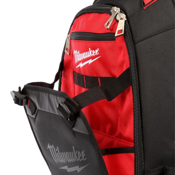 Milwaukee 10 in Jobsite Backpack Storage Polyester Tool Zippered Red Shoulder 