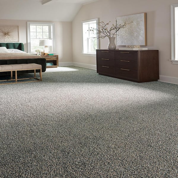 Radiant Retreat III Misty Blue 73 oz. Polyester Textured Installed Carpet