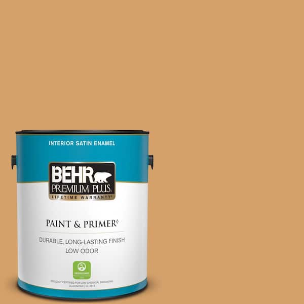BEHR PREMIUM PLUS 1 gal. #300D-5 Desert Caravan Satin Enamel Low Odor Interior Paint & Primer