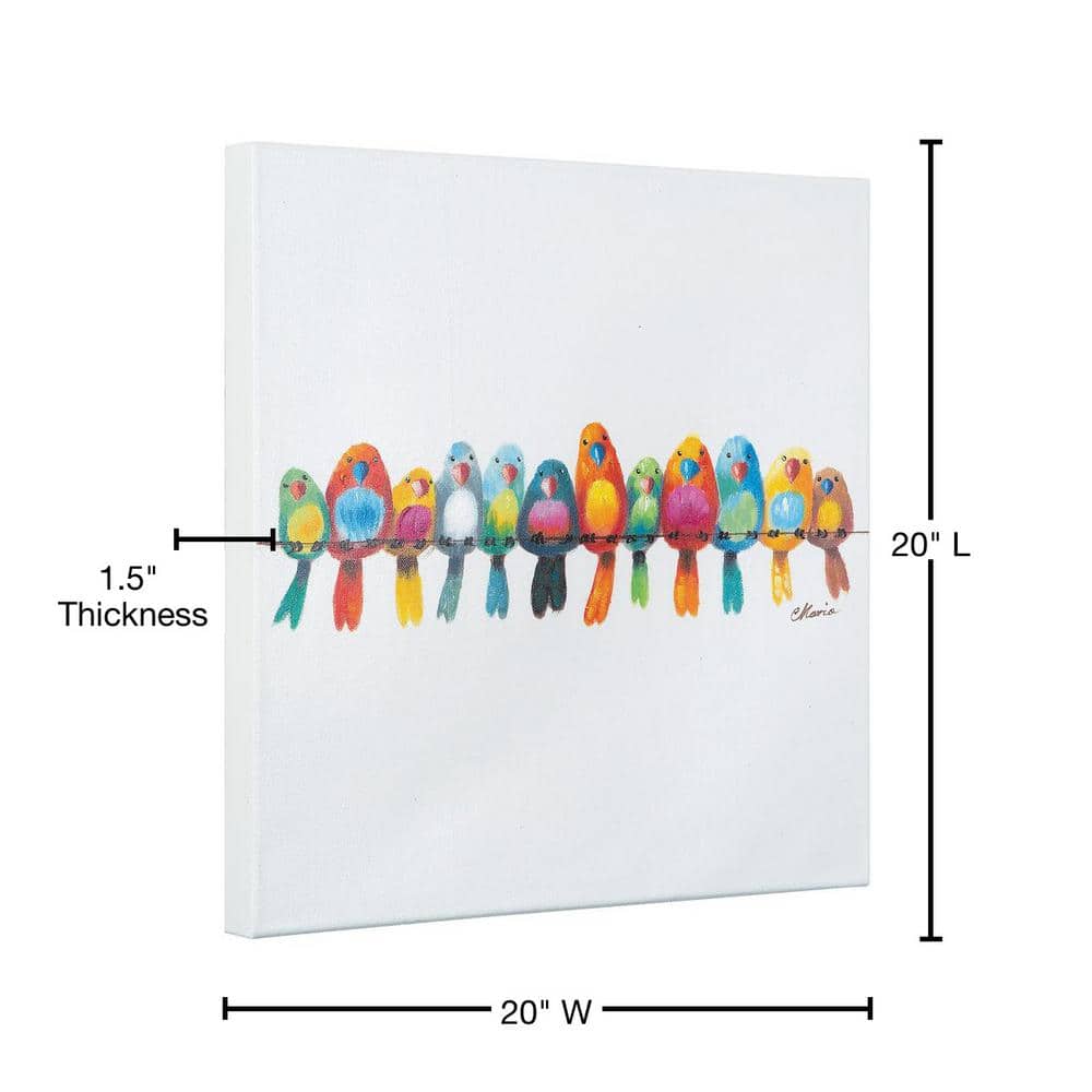 Multicolor Acrylic Birds on Wire Canvas Wall Art