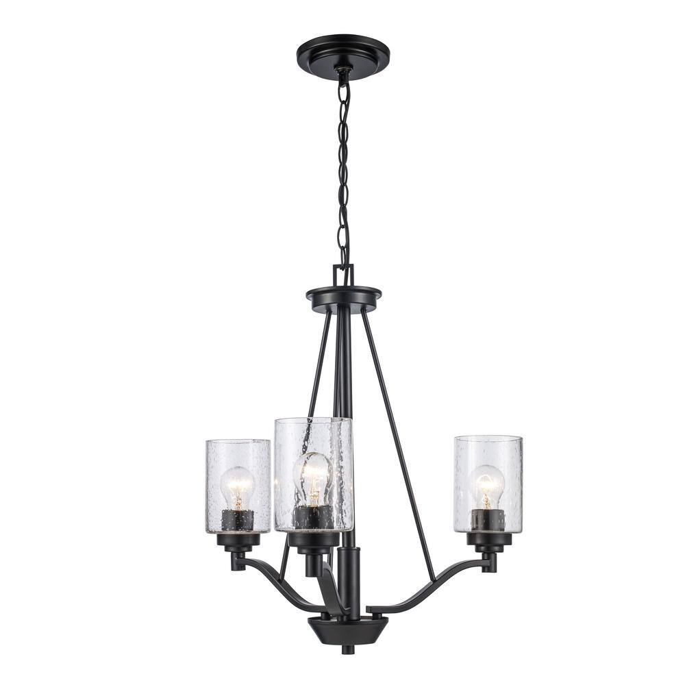 Simi Modern Black Mini Chandelier with Seeded Glass Shades