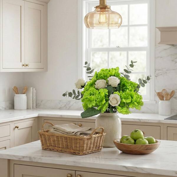 15.7 in. Green Indoor/Outdoor Artificial Hydrangea Flower Bundles
