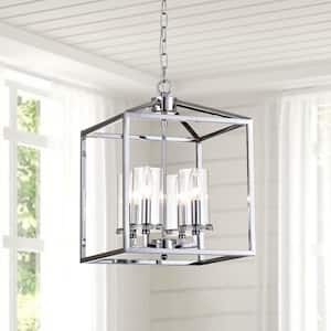 Springfield 4 - Light Chrome Lantern Square/Rectangle Chandelier with Wrought Iron Accents